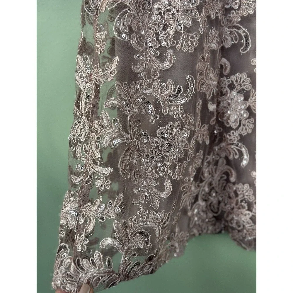 Alex Evenings Dress Gown Midi Size 12 Embroidered Formal Illusion Neckline Pink﻿ - Picture 5 of 8